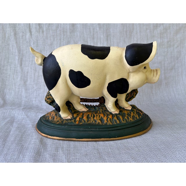 Vintage Cast Iron Happy Pig Doorstop For Sale - Image 14 of 14