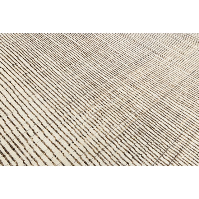 Textile Ivory Modern Moroccan Style Wool Rug With Handmade Linear Pattern For Sale - Image 7 of 11