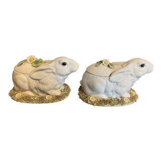 Italian Majolica Bunny Centerpiece, Pair For Sale