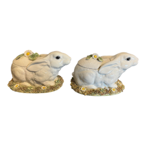 Italian Majolica Bunny Centerpiece, Pair