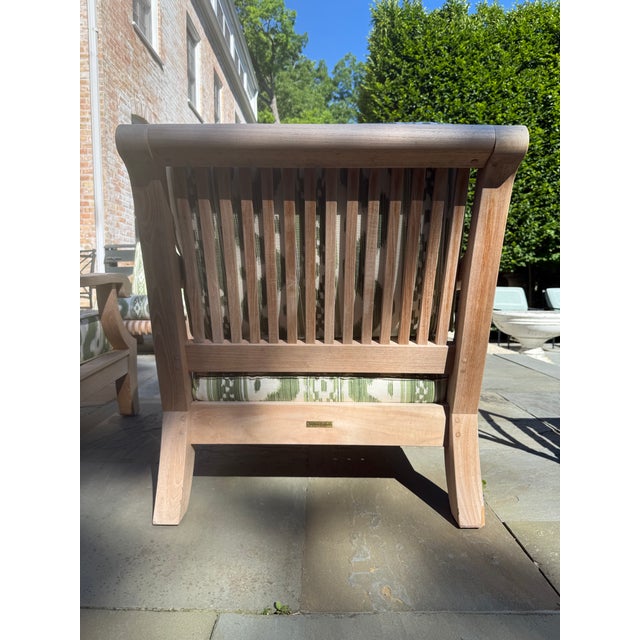 American 4 Teak Club Chairs With Seat and Back Cushions in Quadrille China Seas Bali Hai in Green For Sale - Image 3 of 14