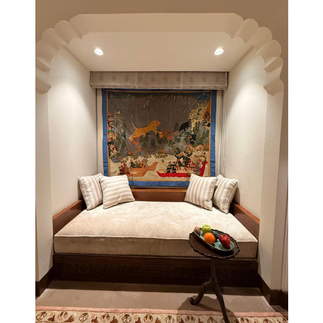 Vintage Hand Embroidered Mughal Tiger Hunt Tapestry, 1980s For Sale - Image 3 of 6