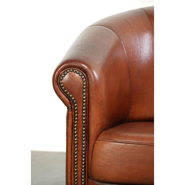 Sheepskin Club Armchair In Warm Cognac Color For Sale - Image 10 of 13