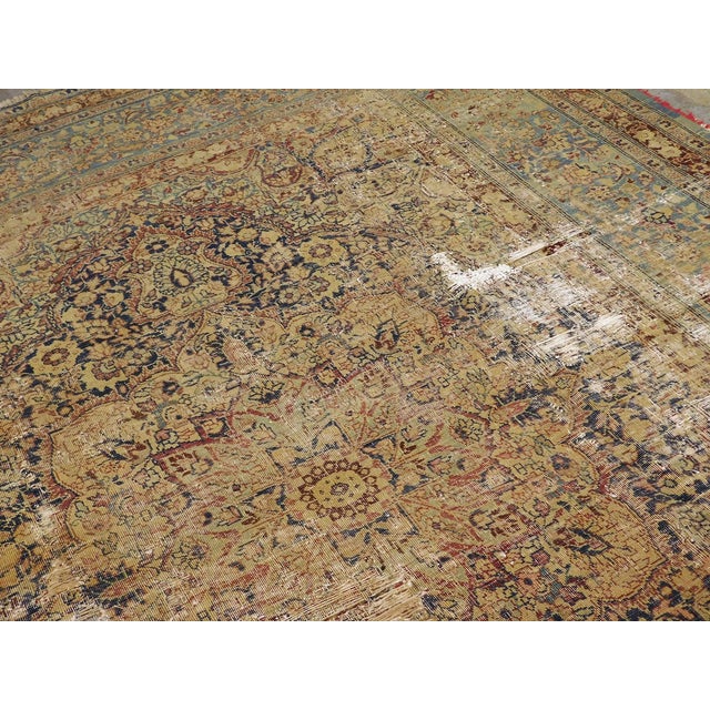 Distressed Antique Persian Kerman Rug. 7'1"x 9'7" For Sale - Image 15 of 18