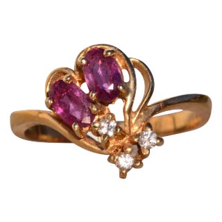 The 197th Avenue: Ruby and Natural Diamond Flare Ring in Yellow Gold For Sale
