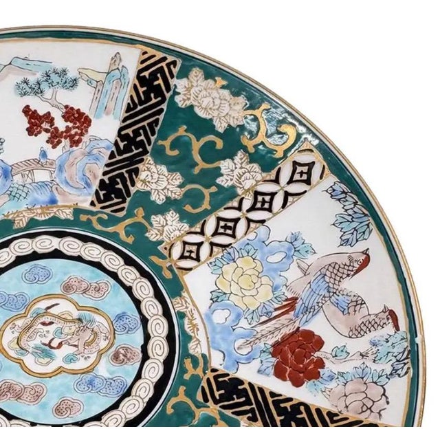 Ceramic Vintage 11" Hand-Painted "Gold Imari" Japanese Porcelain Charger – Dragon & Landscapes For Sale - Image 7 of 11