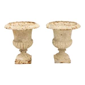 Pair of White Cast Iron Urns, French Early 20th Century