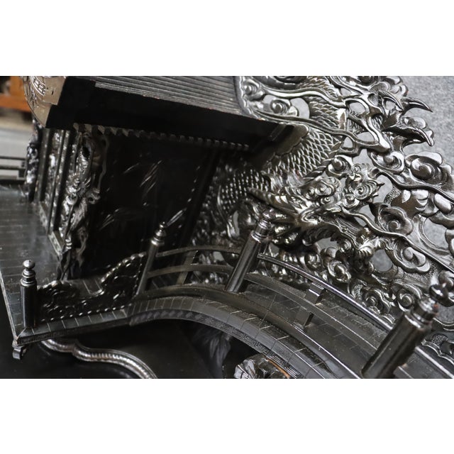 Highly Carved Chinese Dragon Black Lacquer Writing Desk / Secretary Desk For Sale - Image 12 of 15