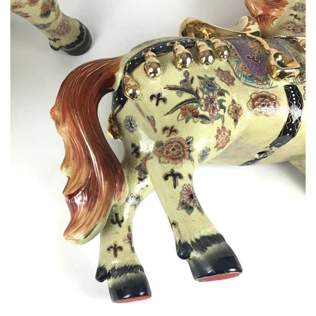 Metal Vintage Chinese Porcelain Golden Horses - a Pair For Sale - Image 7 of 13