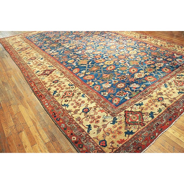 Persian 1890s Blue Navy Floral Traditional Antique Persian Ziegler Sultanabad Rug 10'8" X 16' Handknotted Wool Carpet For Sale - Image 3 of 4