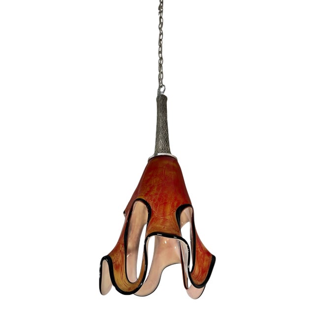 Art GLass Abstract Orange Looped Pendant Light For Sale