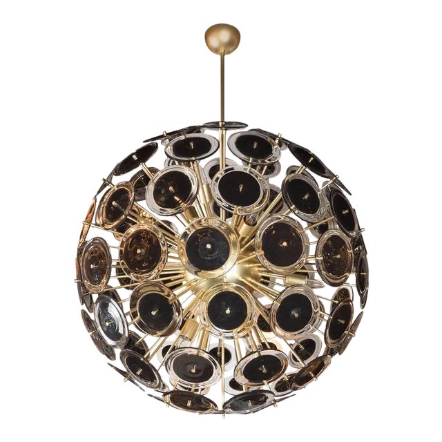 Outstanding Modernist Vistosi Disc Sputnik Chandelier with Black and Clear Discs For Sale