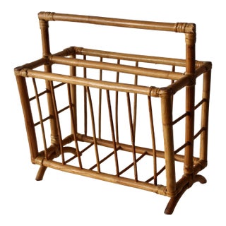 1970s Chinoiserie Bamboo Magazine Book Rack Vintage Mid Century For Sale