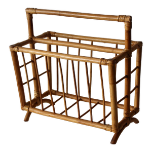 1970s Chinoiserie Bamboo Magazine Book Rack Vintage Mid Century