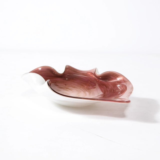 1960s 1960s Hand-Blown Murano Glass Dish in Swirled Amethyst With Crimped Detailing For Sale - Image 5 of 11