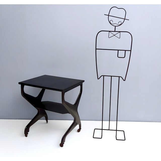 Mid-Century Modern Vintage Black Ebonized Beech Serving Cart, Italy, 1970s For Sale - Image 3 of 14