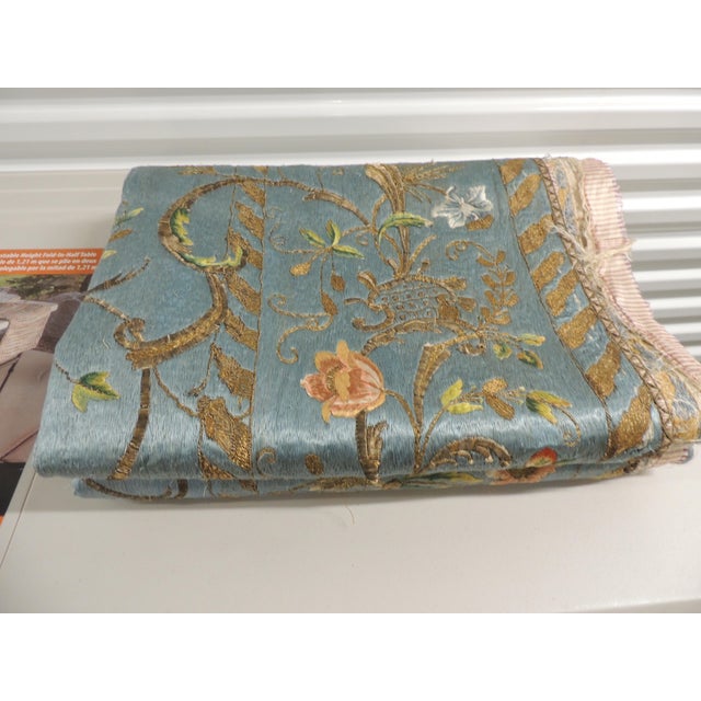 19th C. Large Silk French Blue & Yellow Embroidery Textile Panel For Sale - Image 10 of 12
