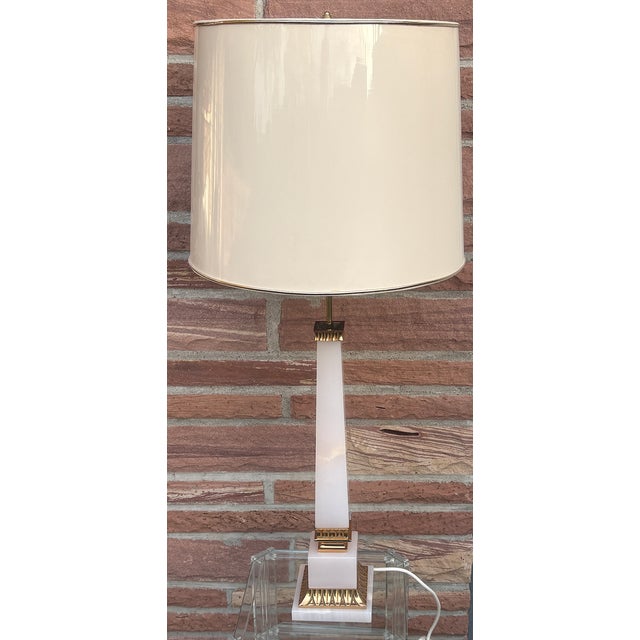 Brass and Onyx 2-Light Table Lamp with Fabric Shade from Versace, 1970s For Sale - Image 12 of 13