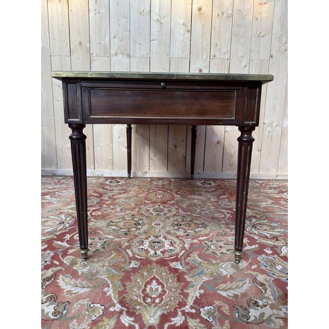 Louis Xvi Style Desk in Mahogany and Brass Trim For Sale - Image 3 of 7