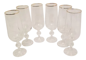Vintage Crystal Stemmed Cocktail Glasses with Gold Rim - Set of 6