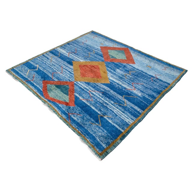 1980s Thicker Pile Rug Wavy Blue Gabbeh Rug Naturally Dyed - 6′1″ × 6′8″ For Sale - Image 6 of 12
