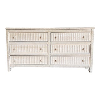 Boho Chic White Washed Wicker Rattan Henry Link Dresser by Lexington - 6 Drawer For Sale