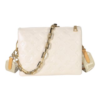 White Monogram Embossed Lambskin Coussin PM For Sale