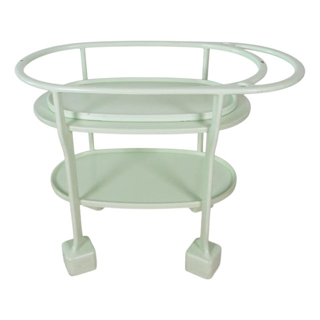 Vintage Art Deco Serving Trolley in Light Green Lacquered Wood, 1930s For Sale