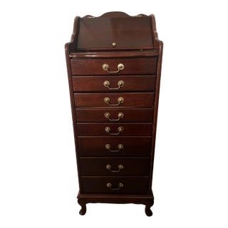 1990s Traditional Cherry Jewelry Armoire With Pull-Up Mirror For Sale