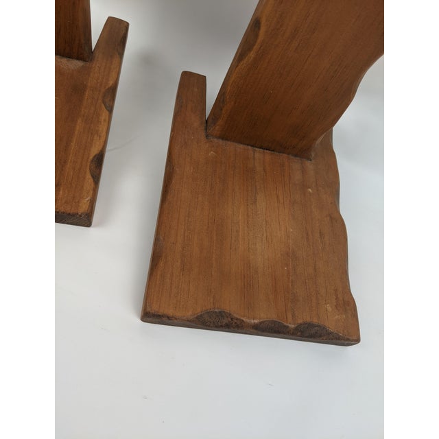 Mid-Century Primitive Rustic Brown Wood Wall-Mounted Shelf Sconces – Pair For Sale - Image 10 of 13