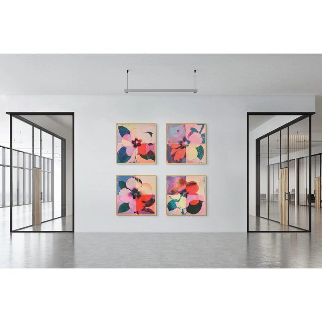 A vibrant and sophisticated collection of four botanical photograph prints that reinterprets the timeless beauty of...