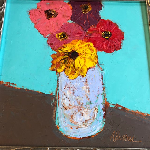 Original 12 x 12 painting on Masonite Signed bottom right Overall size with frame is 15 x 15