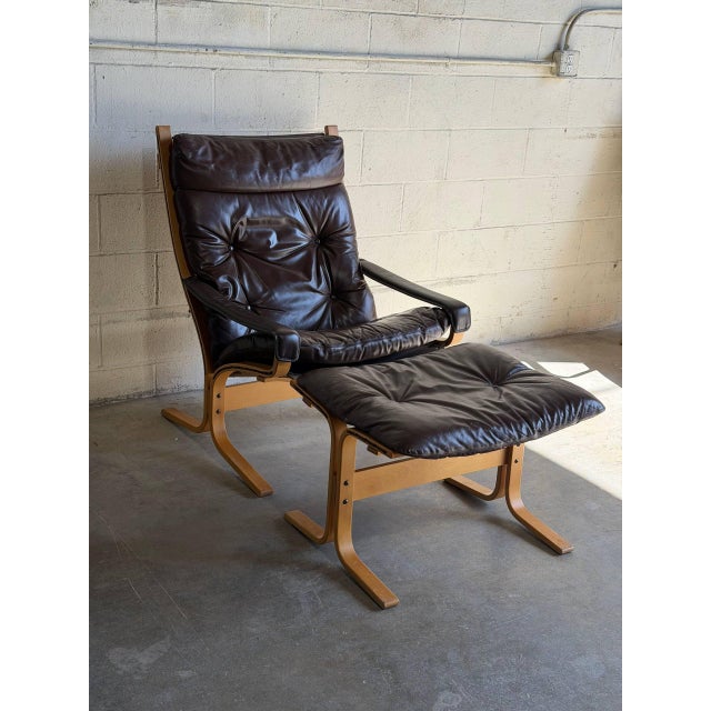 1970s Lounge Chair & Ottoman Leather Norwegian Mid Century Modern For Sale In Los Angeles - Image 6 of 9