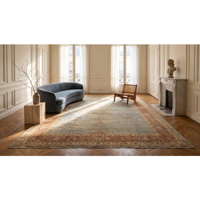 Sky Blue Superb Ligth Blue Background Allover-Floral Pattern Antique Indian Agra Lahore Rug For Sale - Image 8 of 8