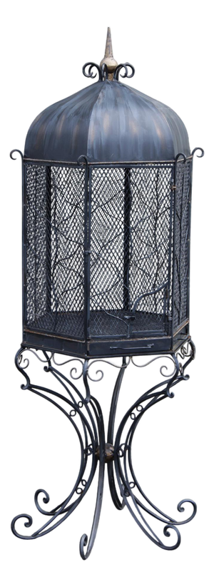 Vintage Wrought Iron Garden Bird Cage On Stand
