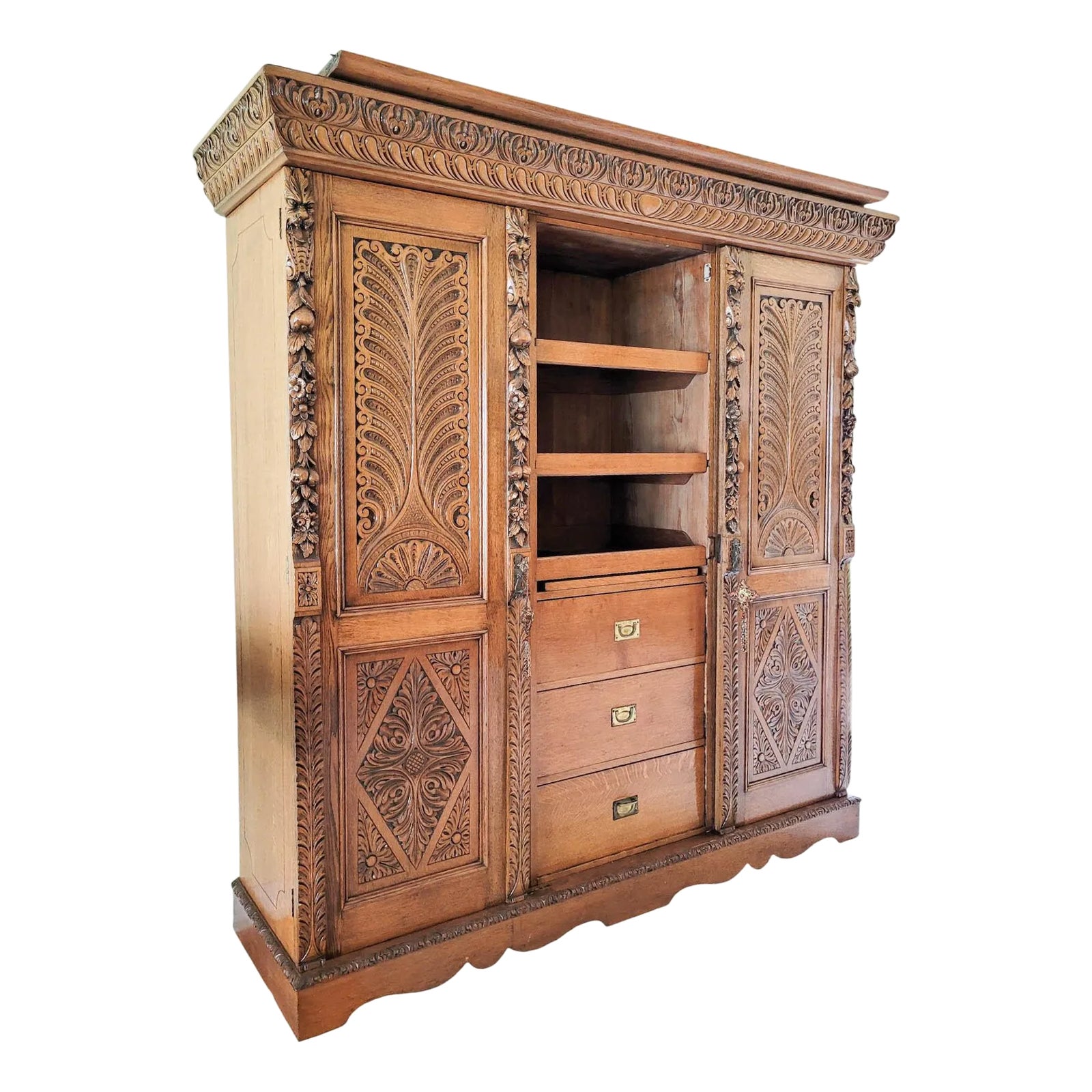 Renaissance Revival Oak Wardrobe – Early 20th Century, England | Chairish