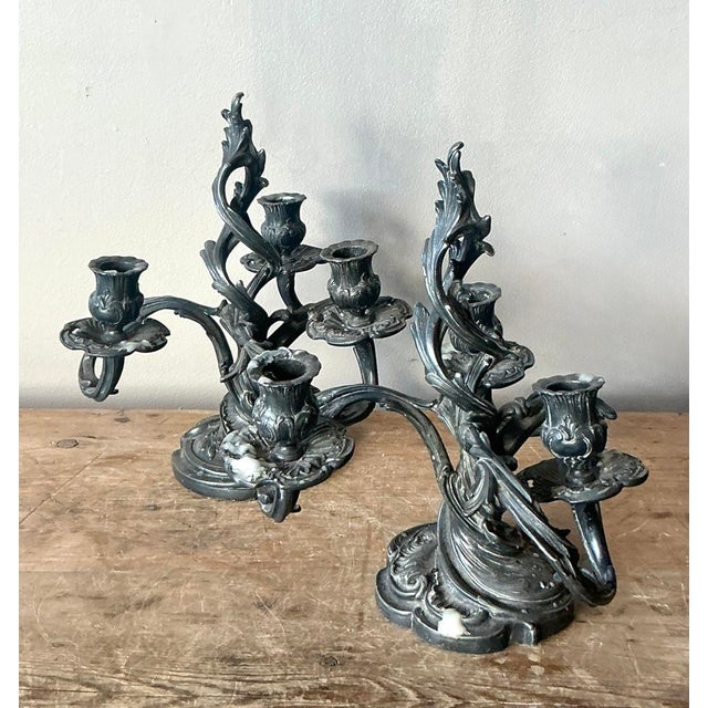 Vintage Art Nouveau Three Arm Candelabras - A Pair For Sale - Image 9 of 10