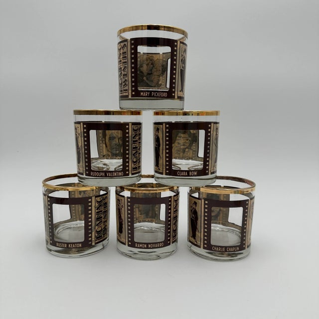 Brown Vintage Roaring Twenties Movie Film Double Old Fashioned Glasses- Set of 6 For Sale - Image 8 of 8