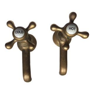 Vintage Brass Hot & Cold Faucets - A Pair For Sale