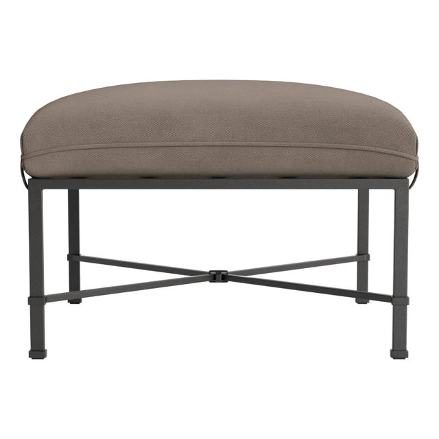 Brown Jordan Venetian Ottoman, Textured Pewter frame with Fusion Taupe fabric For Sale