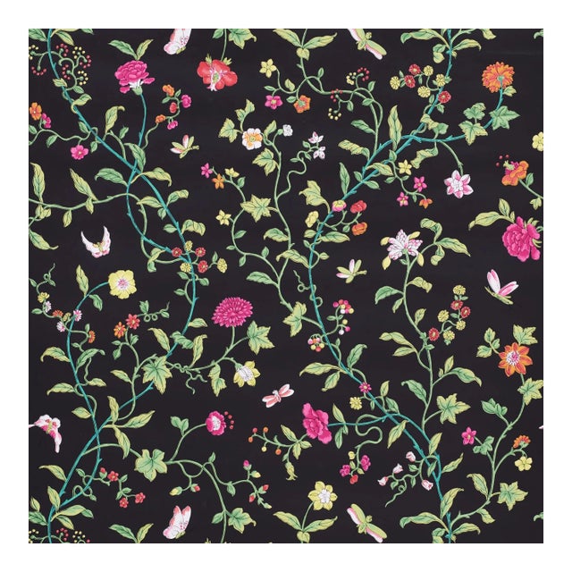 Sample - Schumacher Floraison Wallpaper in Jet Multi For Sale