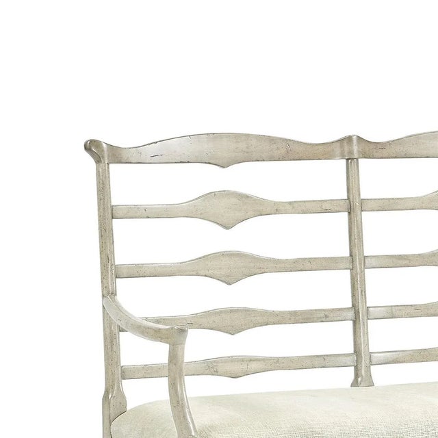 Country Ladder Back Bench, this English country-style whitewash driftwood ladder back two-seat bench has a shaped back...
