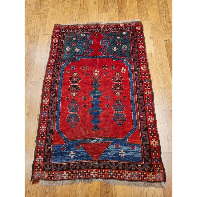 19th Century Handwoven Anatolian Village Rug. Handwoven Prayer Design, 3' x 5' For Sale - Image 10 of 18