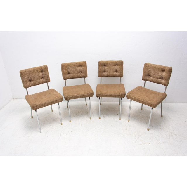 Mid century cafe or dining chairs with chrome legs. It was made in the former Czechoslovakia in the 1960's. The chairs are...