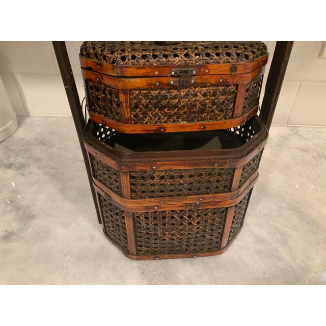 Wood Caned Three Tier Chinese Wedding Basket For Sale - Image 7 of 9