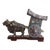 Early 1900s Antique Cloisonné Ox Pulling Cart on Wood Stand For Sale