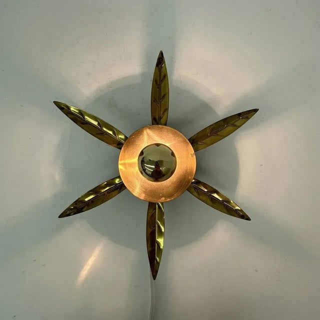 Dimensions: 10,5cm H, 29cm Diameter Material: Brass Color: Gold, black Condition: Good brass has some patina Up to 250V...
