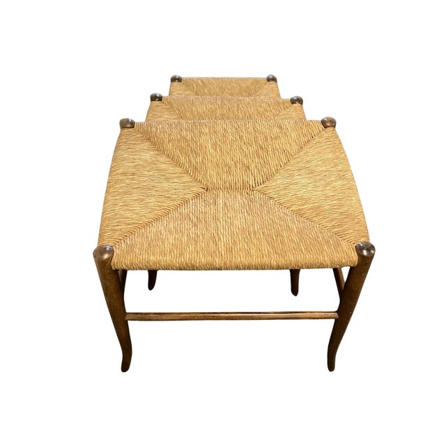 Textile Vintage Mid Century Piazza Original Italian Set of 3 Rush Seat Nesting Stools/Tables, Attributed to Gio Ponti For Sale - Image 7 of 17