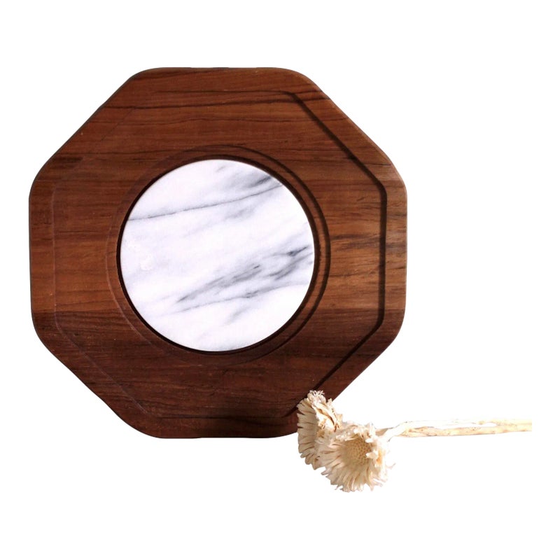 1960s Mid-century Marble And Wood Cheese Board