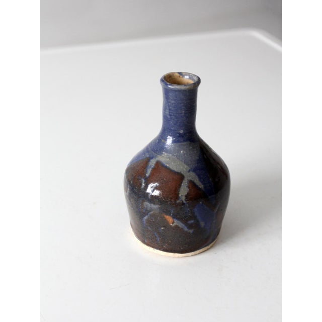 Blue Vintage 1970s Handmade Studio Pottery Bud Vase For Sale - Image 8 of 10